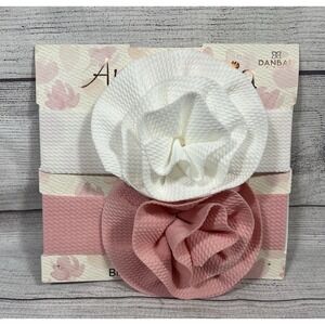 Ava & Olivia Baby‎ Girl Headbands Flower Soft Stretch Fabric Pink And White